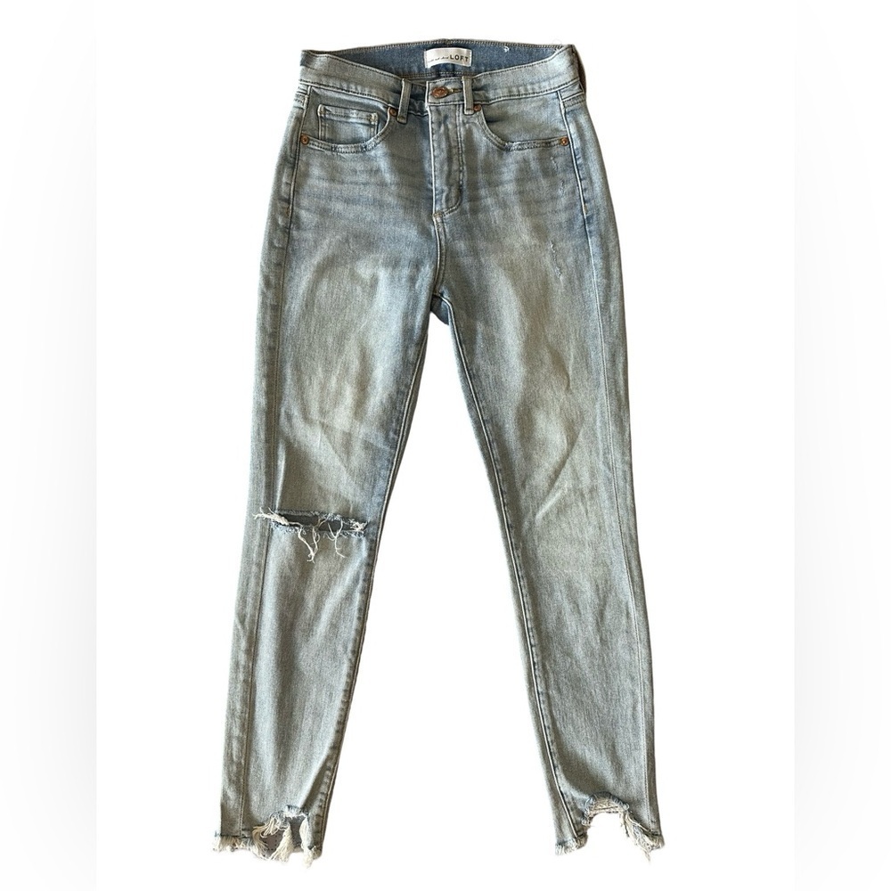 LOFT High-Waist Skinny Jean Distressed Ripped Fray Light Blue Women’s Size 0/25.